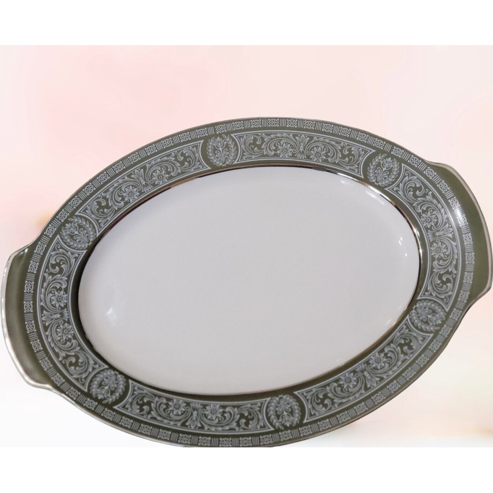 Vintage Forest Damask Large Oval Serving Platter Elegant Tableware Entertaining